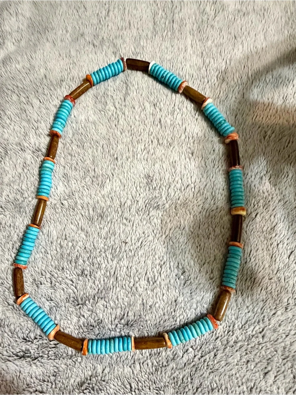 Turquoise Bead and Wood Necklace - Women Jewelry